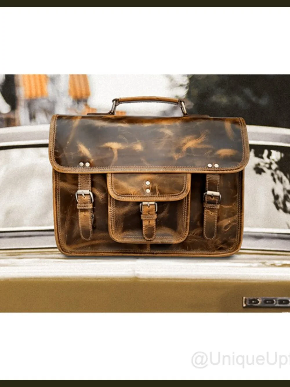 Full Grain Buffalo Leather Messenger Bag 16 Inch Laptop Briefcase